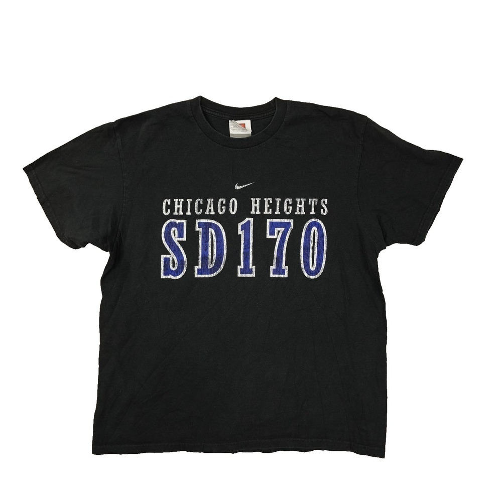 Vintage‎ 90s Nike Team Chicago Heights T Shirt Men's Medium Black Short Sleeve